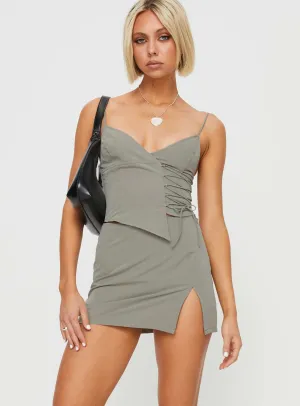 Fresh Aesthetic All Day Look Untouched Lace Up Mini Skirt Grey