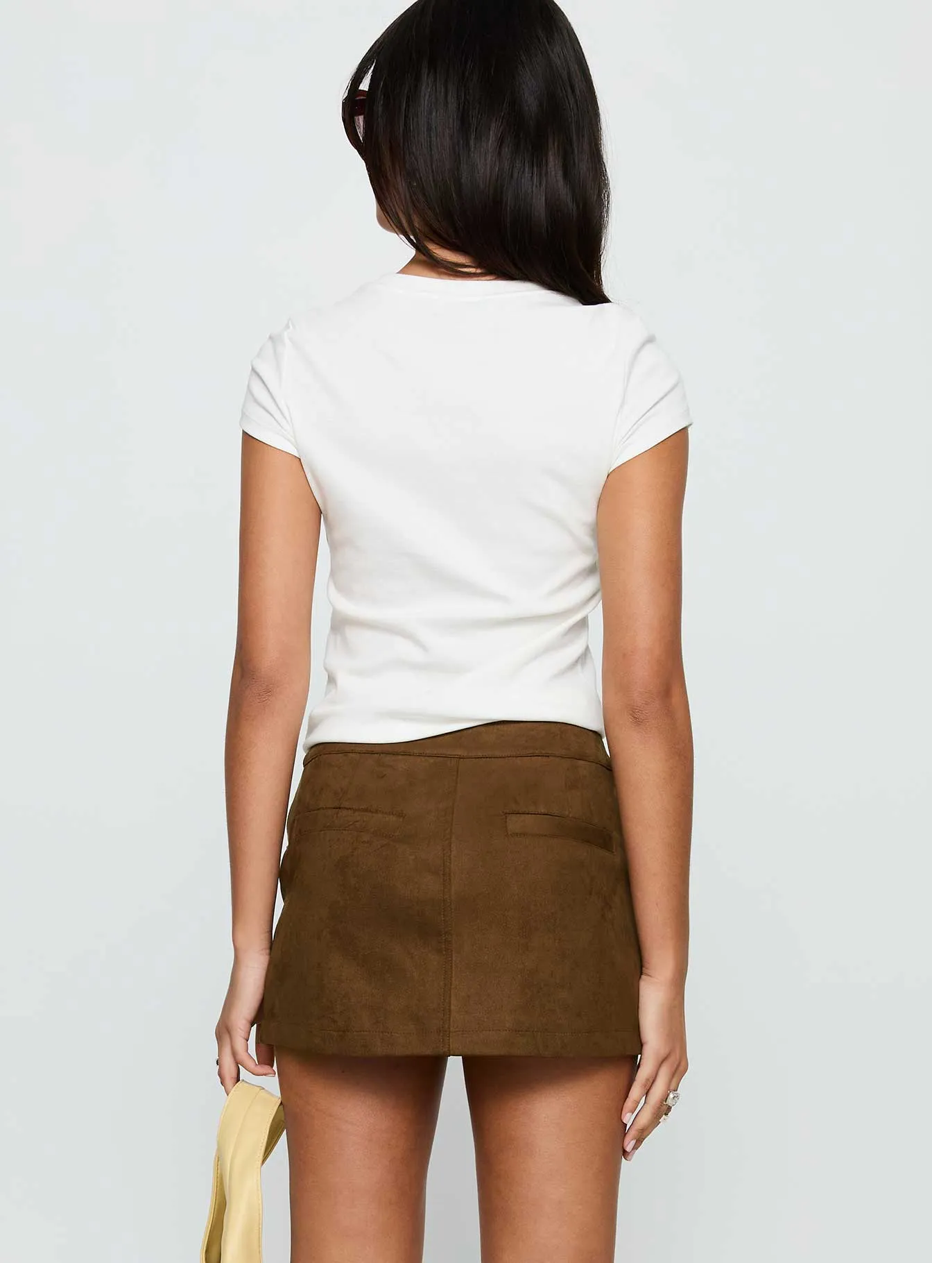 Rhodeo Mini Skirt Brown Polished Cut Patchwork Design