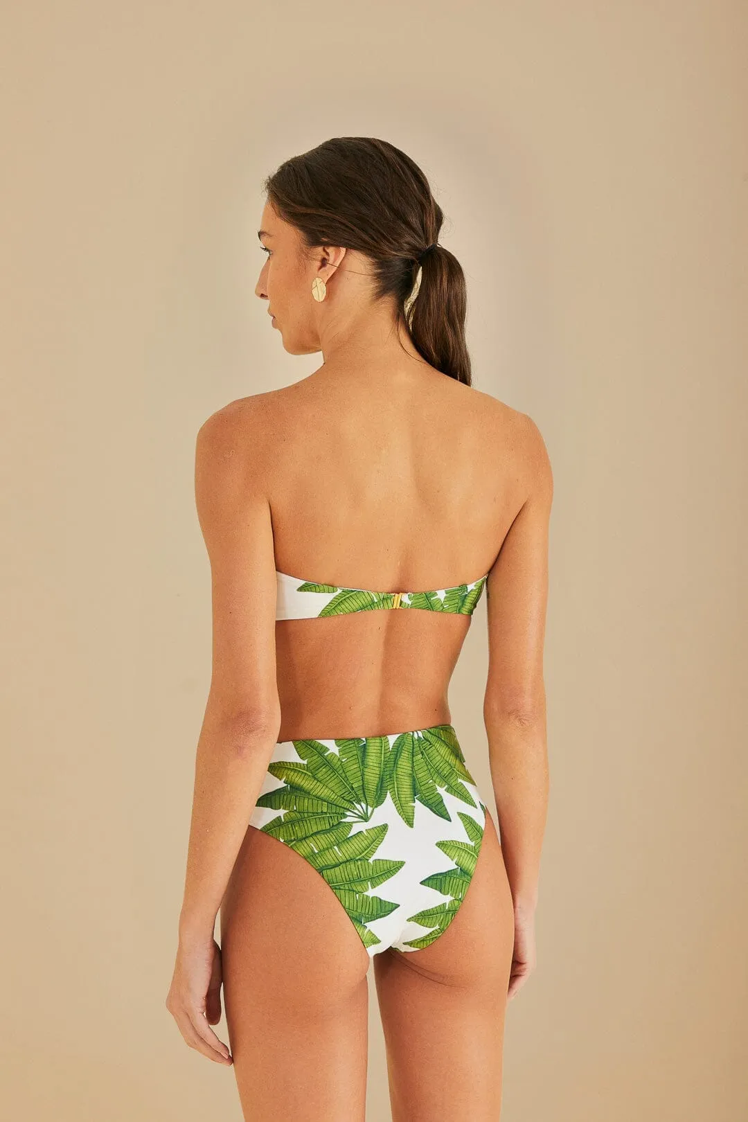 Wave Core Off-White Palm Fan Bandeau Bikini Top