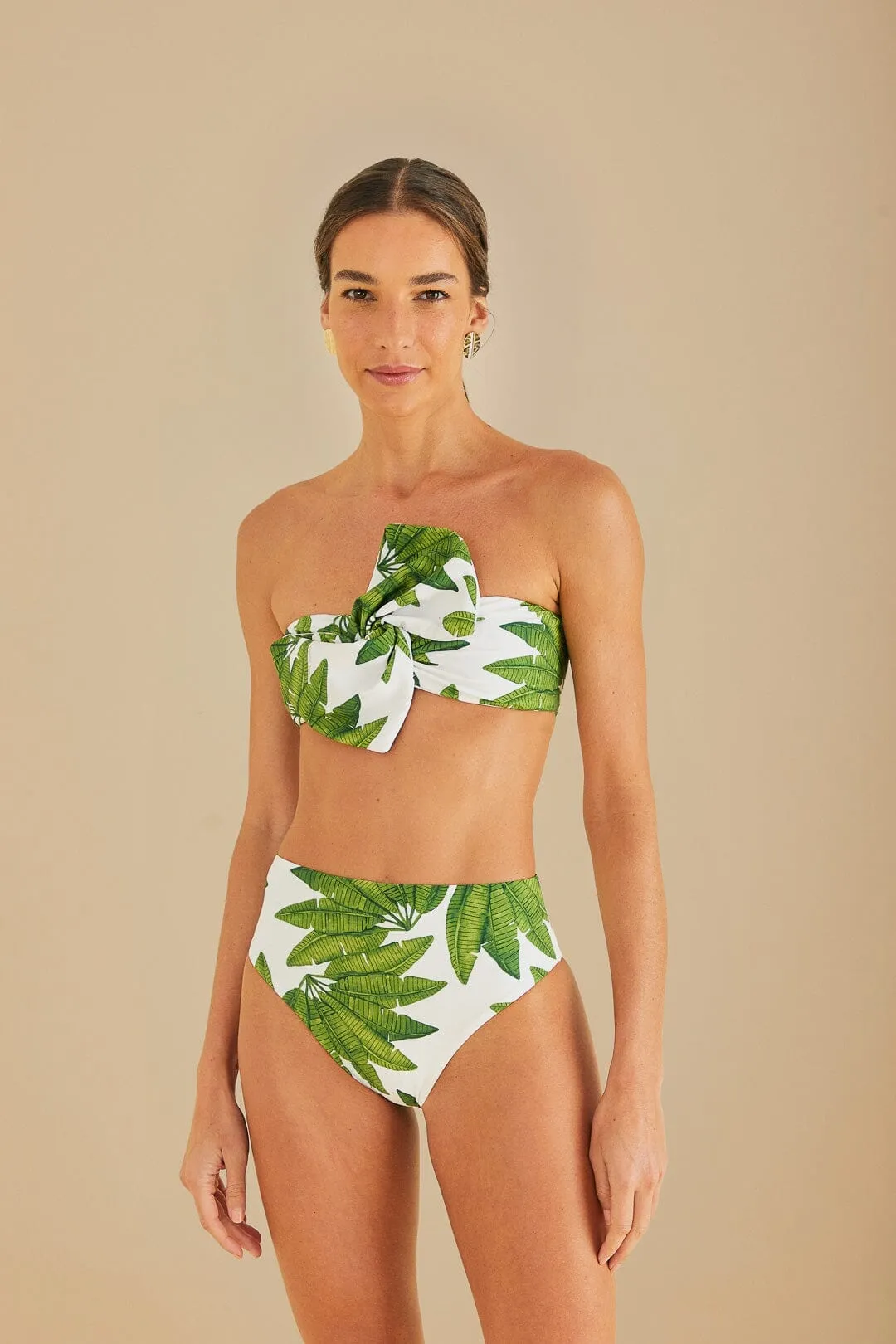 Gentle Power Wind Ease Off-White Palm Fan Bandeau Bikini Top