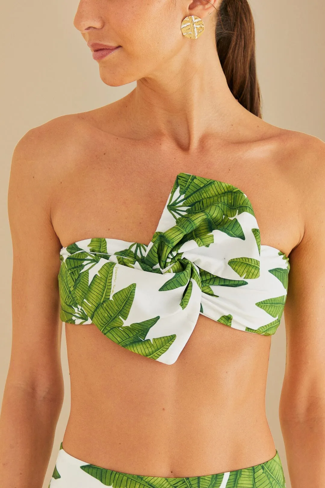 Off-White Palm Fan Bandeau Bikini Top Smooth Edge Binding