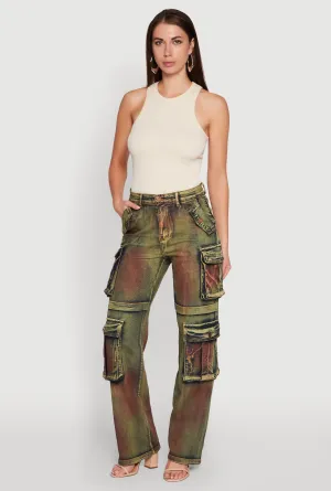 Party Look Earthy Bold Look Parent Style Acid Wash Wide Leg Cargo Jeans
