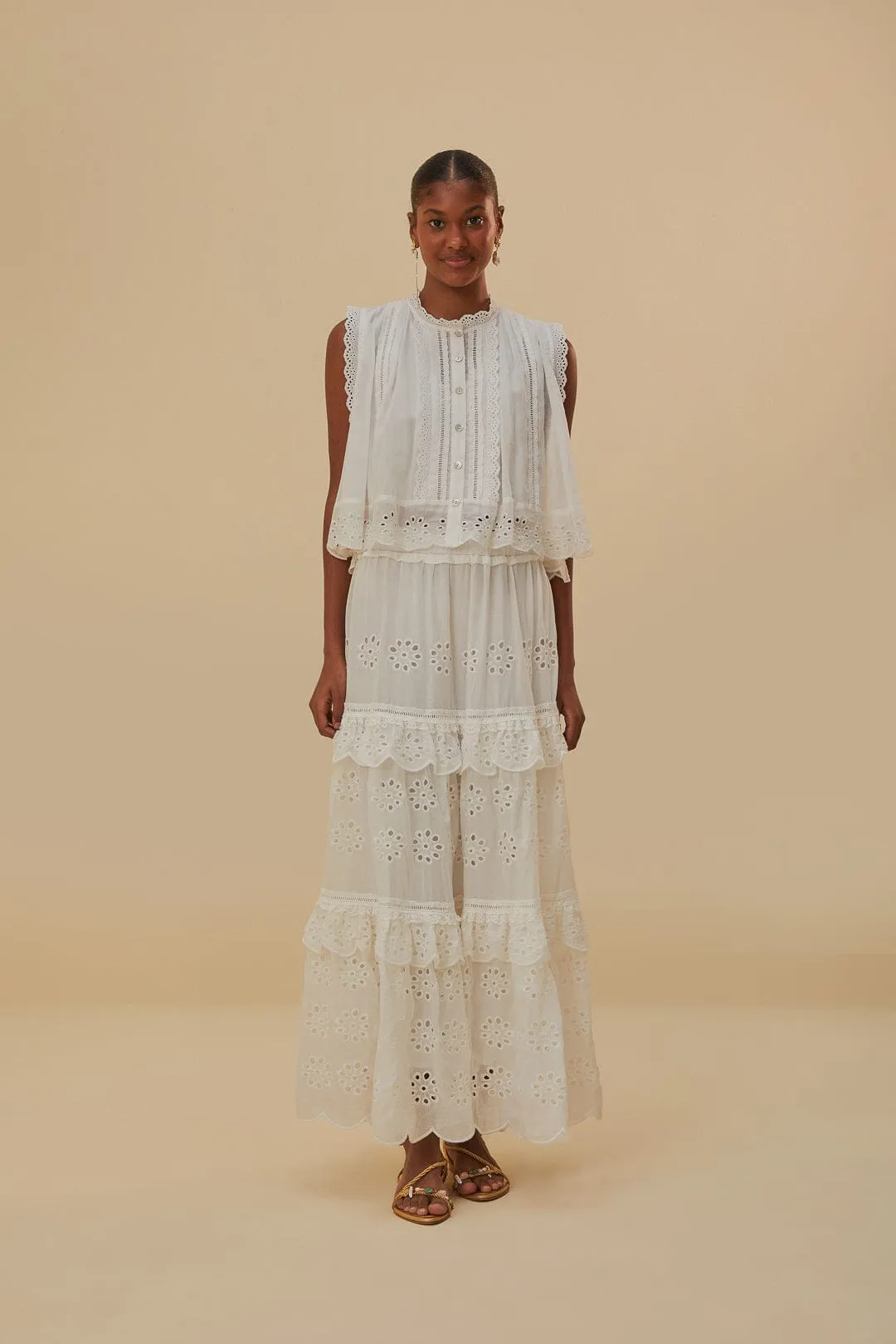 Statement Color Off-White Low Waist Organic Cotton Maxi Skirt