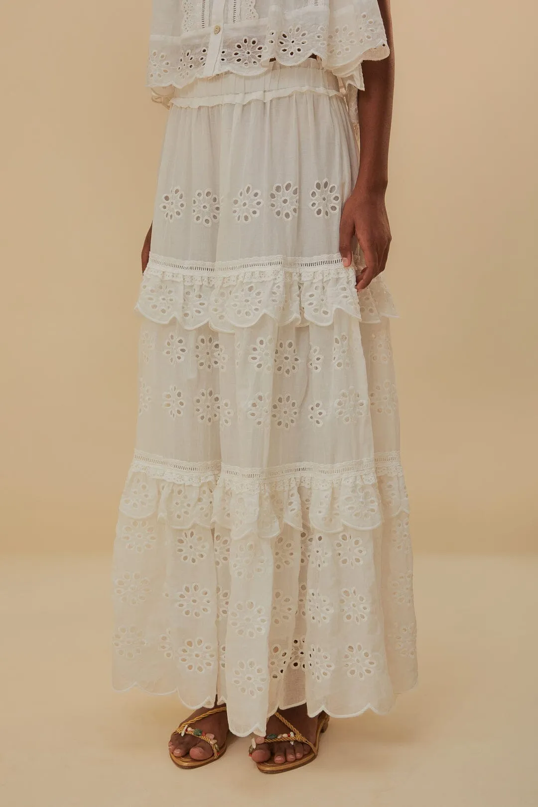 Off-White Low Waist Organic Cotton Maxi Skirt natural fiber