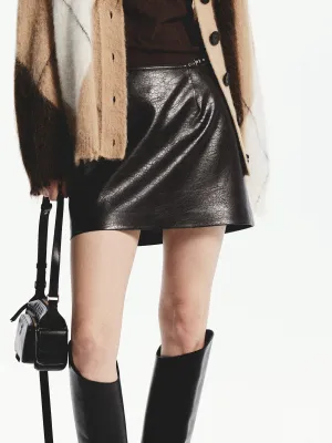 Elasticized Cuff PU Leather Straight Skirt