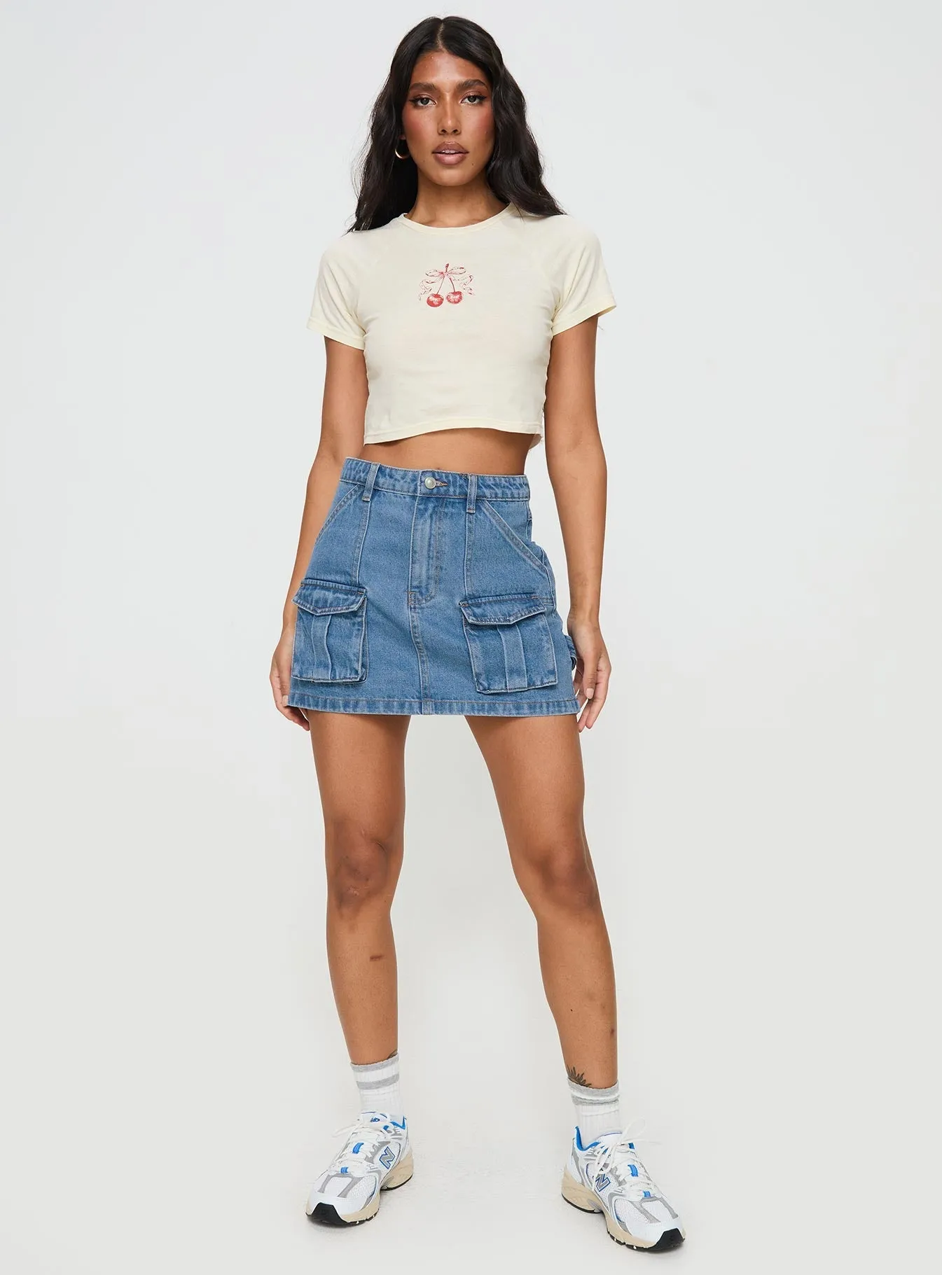 Chillders Denim Mini Skirt Mid Wash Tall Bold Mood Cozy Movement