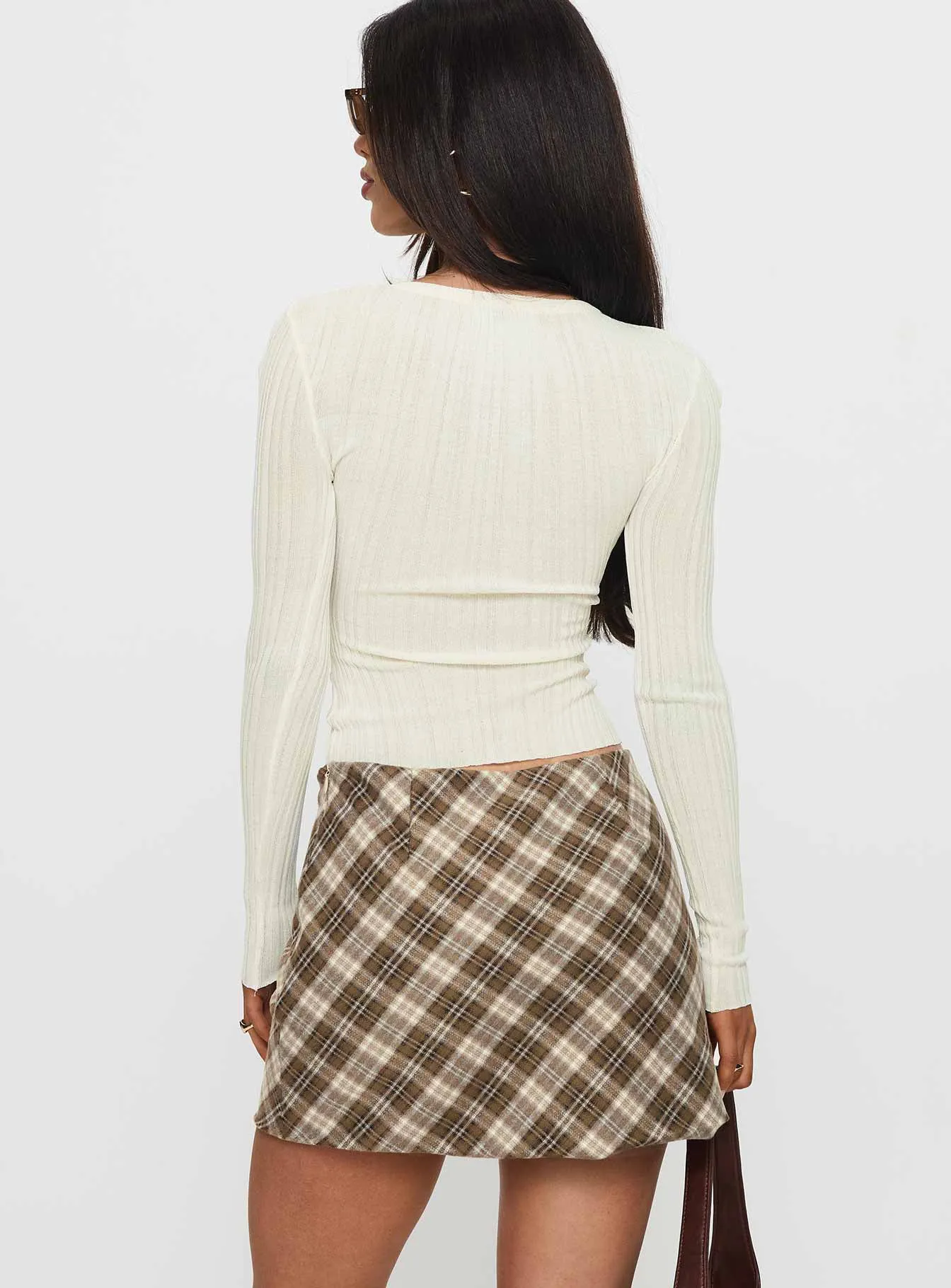 Point Of View Mini Skirt Brown Check Subtle Detail Sophisticated Mood