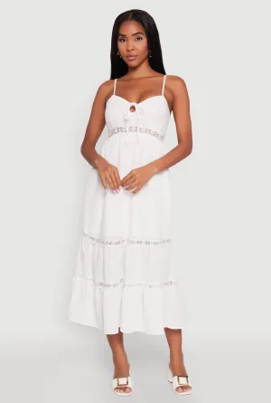 Haute Monde Gauze Knit Lace Detail Tiered Sundress Emerald Glow Casual Fashion