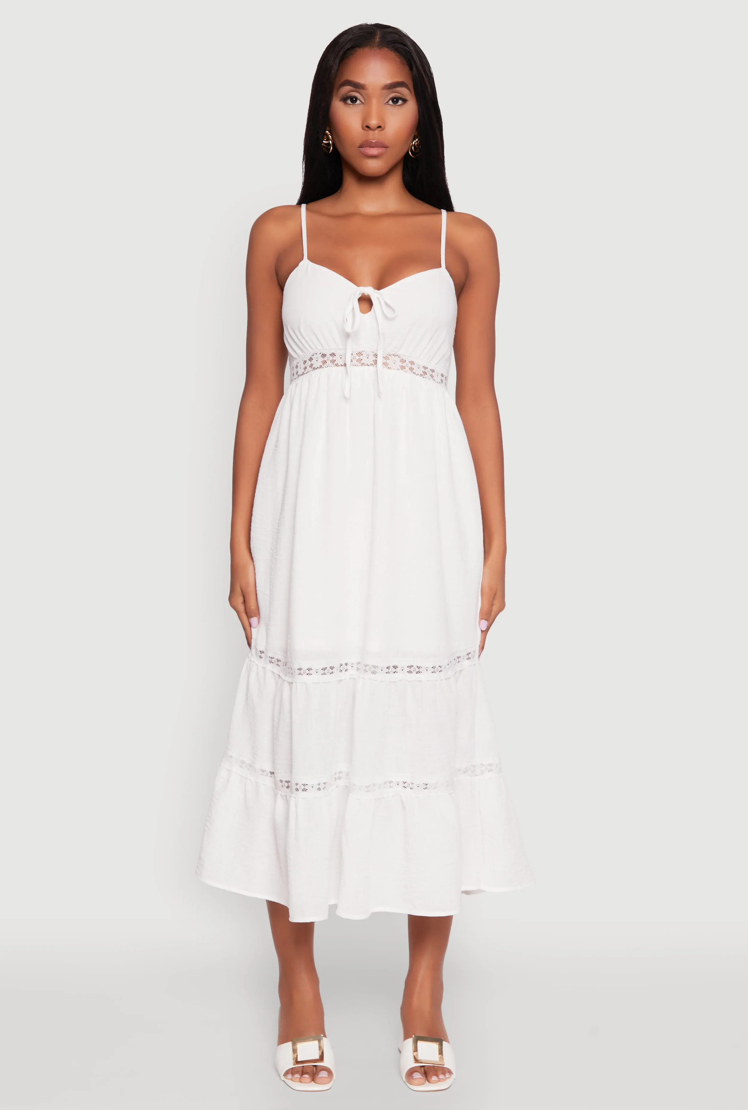 Haute Monde Gauze Knit Lace Detail Tiered Sundress Day-to-night versatile dress Film Night