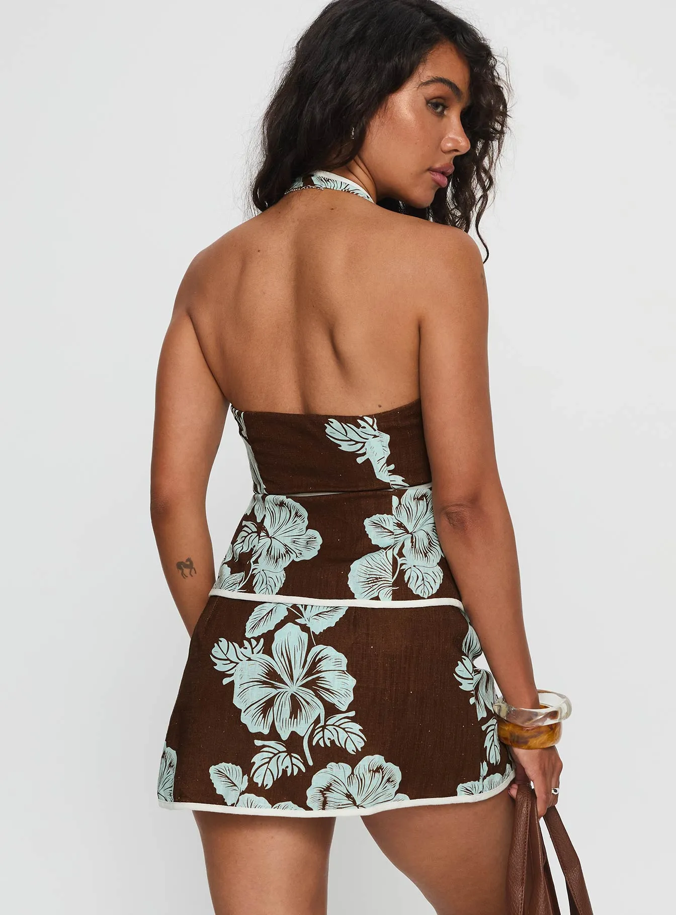 Anyah Tie Side Linen Skort Brown / Blue Cultural Event