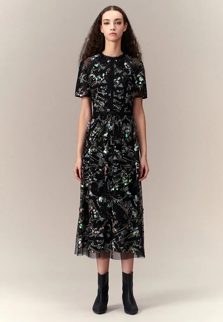 Neo Mode Dream Base Glamorous Sequin-embellished Mesh Dress
