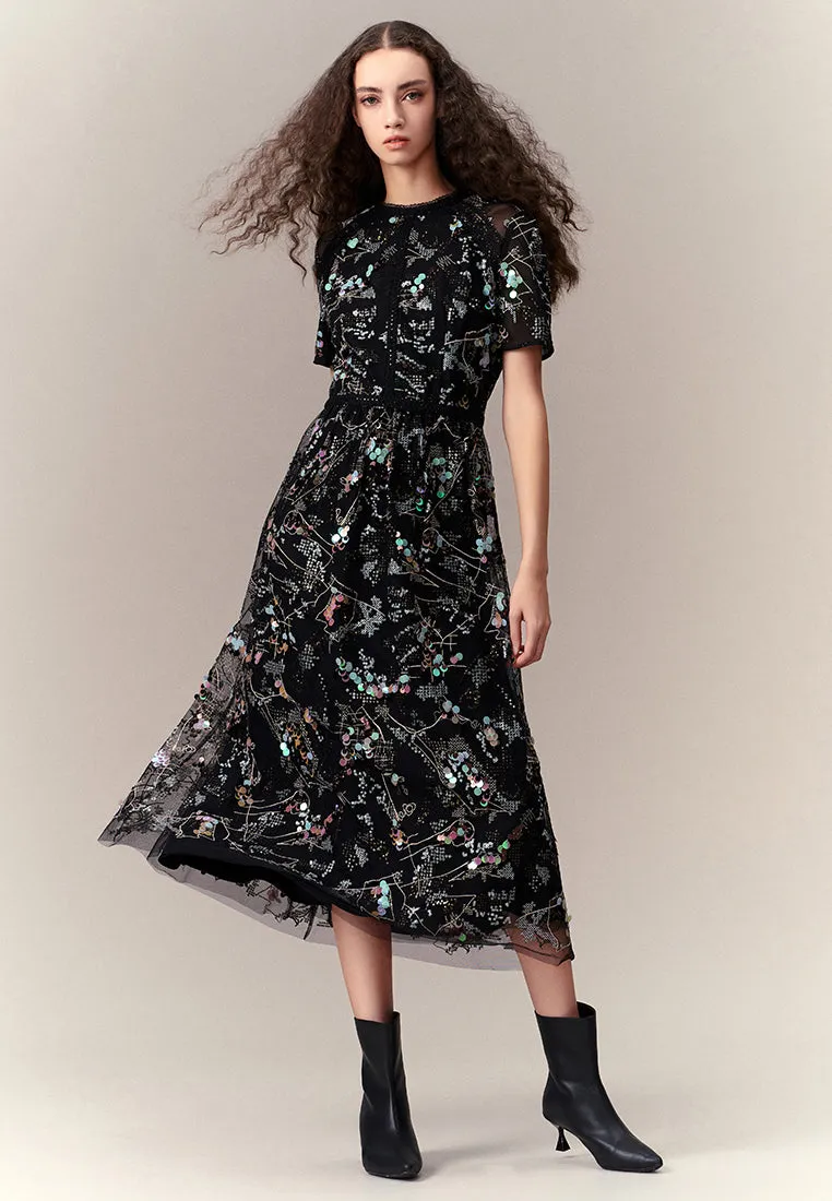 Earth Fit SnagFree Surface Glamorous Sequin-embellished Mesh Dress