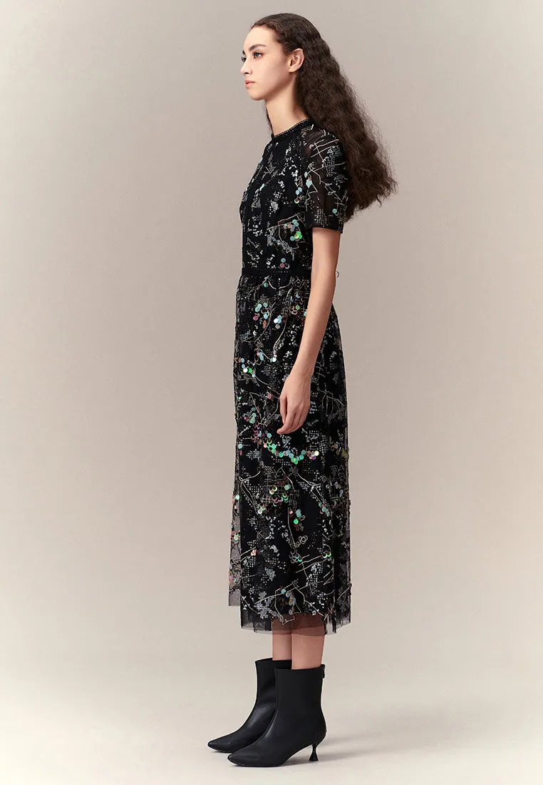 Stretch Fabric Glamorous Sequin-embellished Mesh Dress