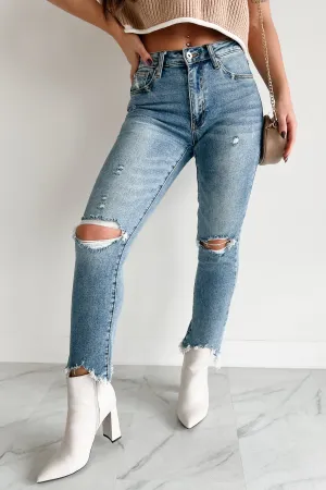Tallie Mid Rise Distressed Slim Straight Special A Jeans (Medium Light) Tagless Design Everyday Classic Wear Comfy