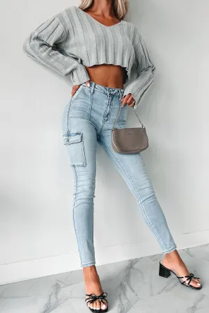 Garment Dyed Texture Motion Ease Yvette High Rise Cello Cargo Skinny Jeans (Light Denim)
