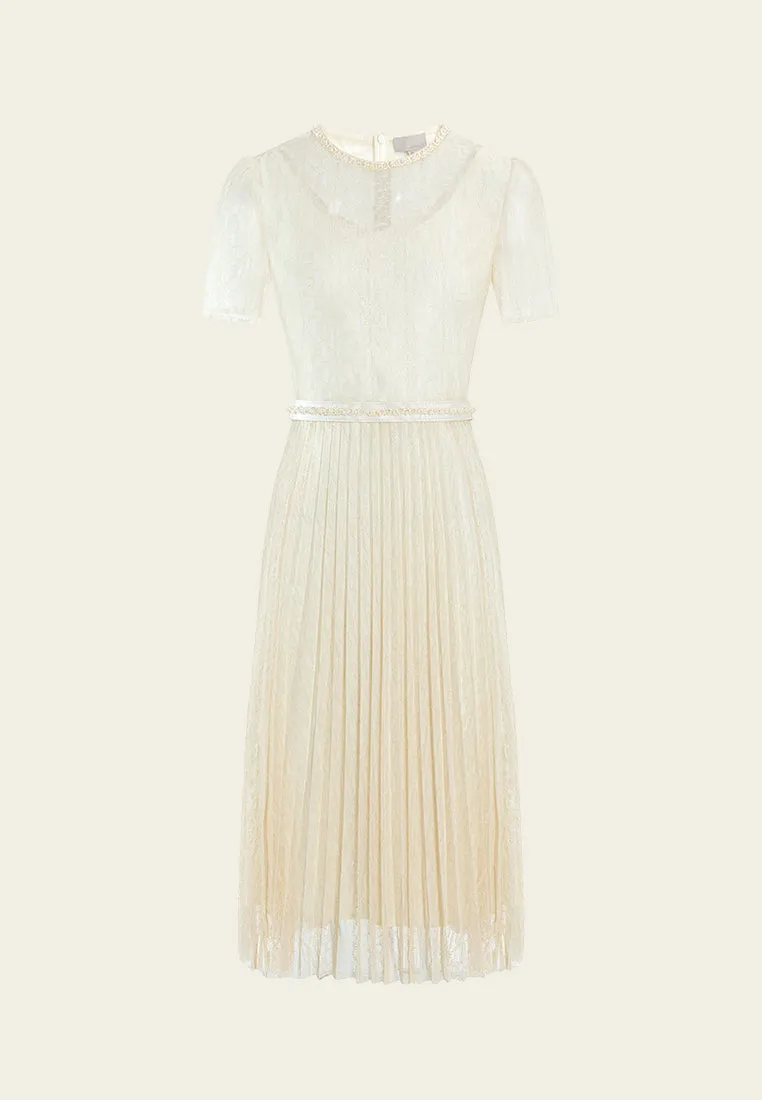 Peace Flow Sky Cool Belted Pleated-detail Lace Dress