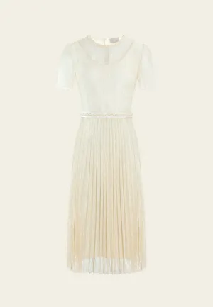 Peace Flow Sky Cool Belted Pleated-detail Lace Dress