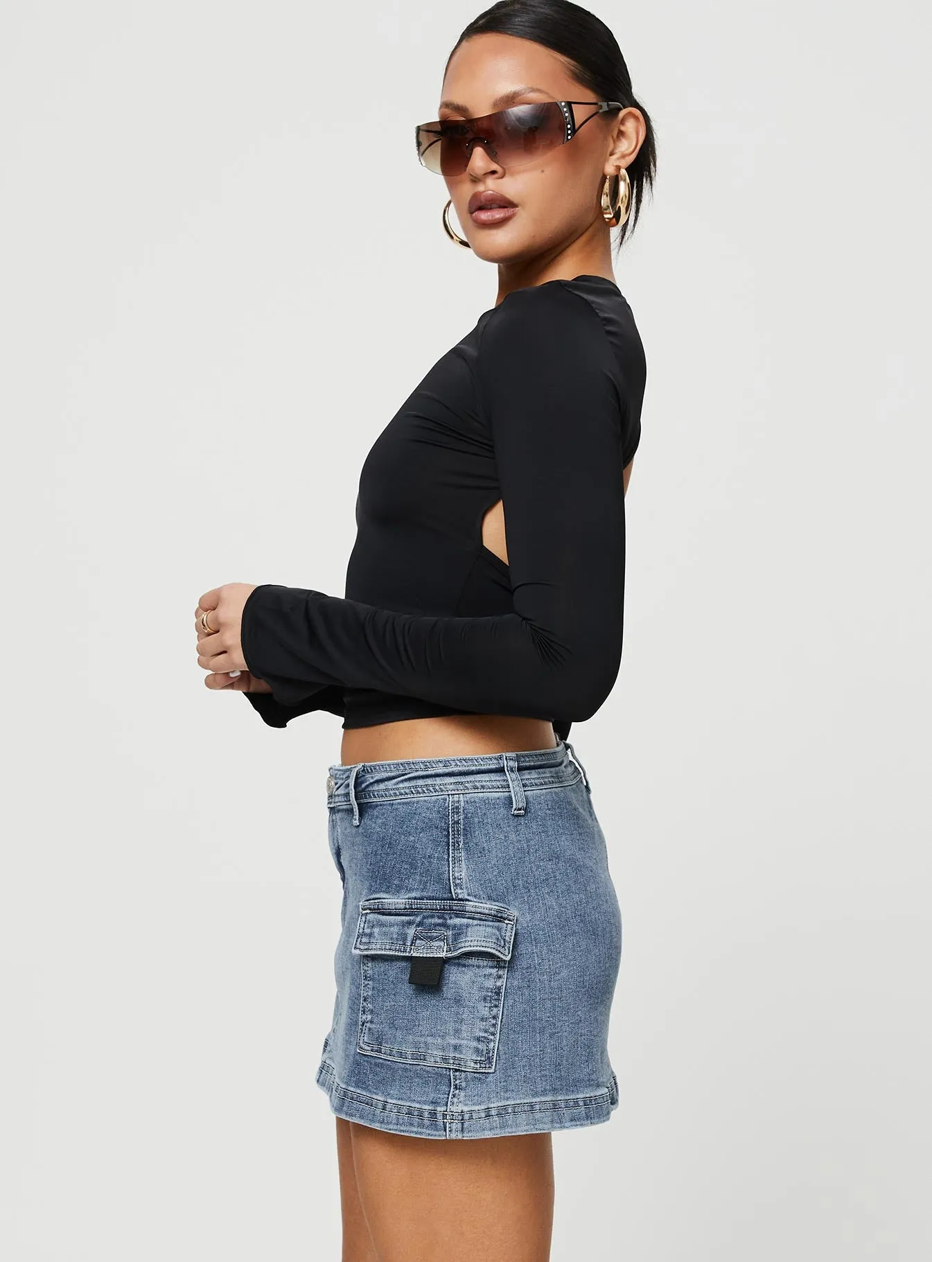Grishea Low Rise Denim Skirt Clean Finish