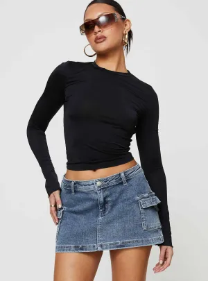 Grishea Low Rise Denim Skirt High Shine Neutral Look
