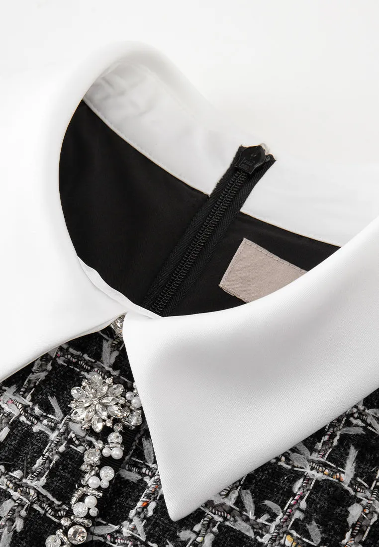 Art Mood Youth Glow Lapel Crystal-detail Checked Midi Dress