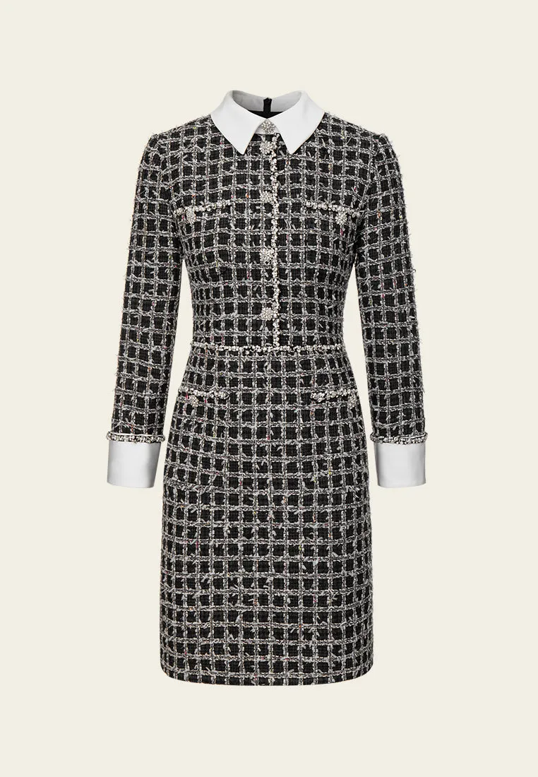 AntiStaticTechnology Lapel Crystal-detail Checked Midi Dress