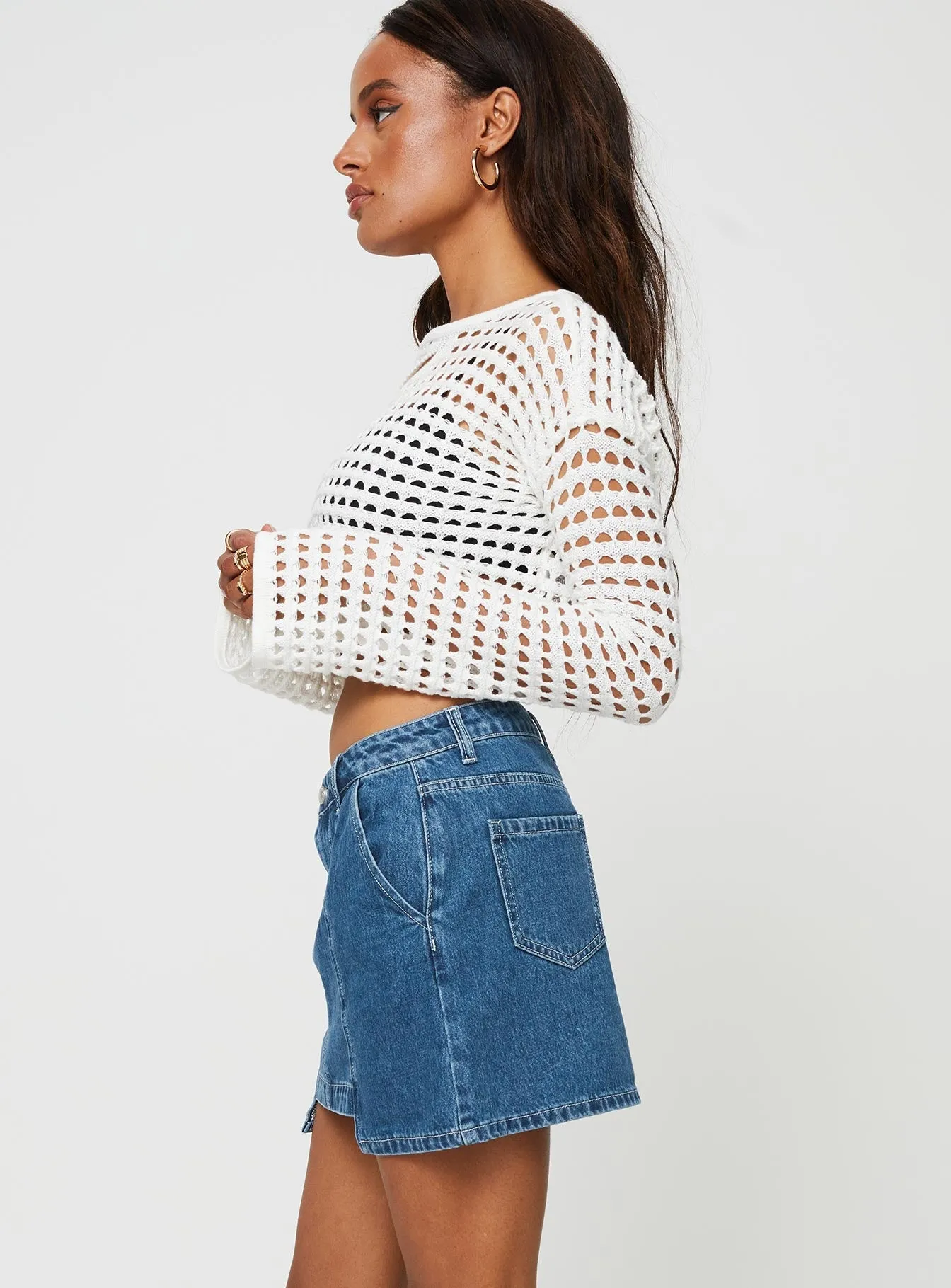 Monochrome Outfit Trevina Denim Mini Skirt Mid Wash