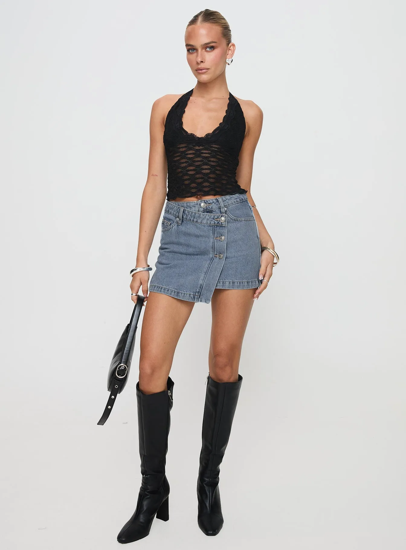Outfit Details Denis Mini Denim Skirt Light Blue