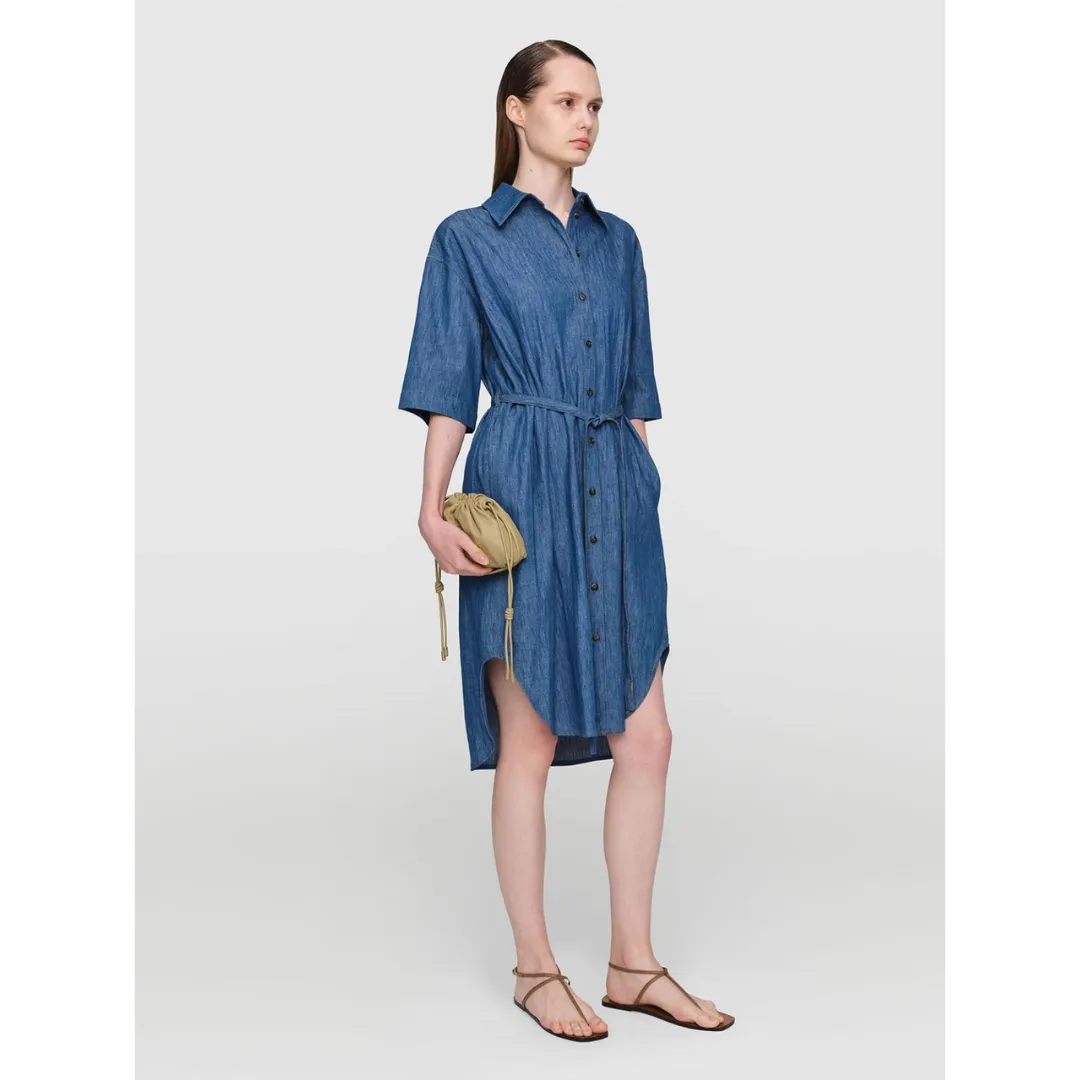 Blue Denim Linen Denim Dress Stretch Fabric UVProtectionFabric