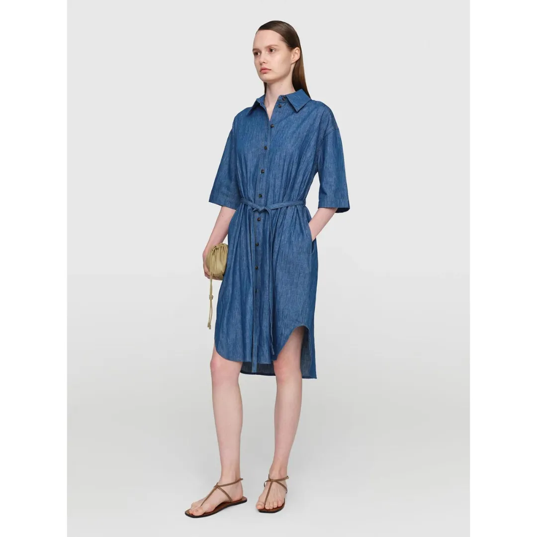smooth zipper ReflectiveDetails Blue Denim Linen Denim Dress