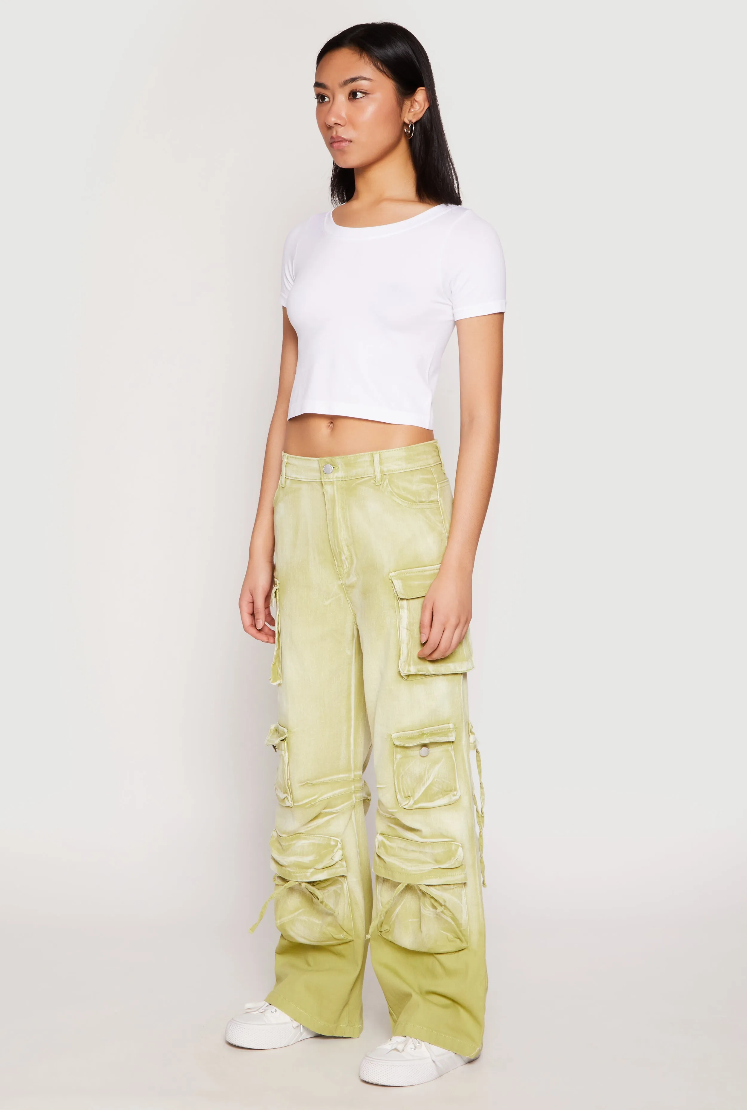 Daisy Mineral Wash Cargo Baggy Jeans Morning Stroll Streetwear Fan Outdoor Casual