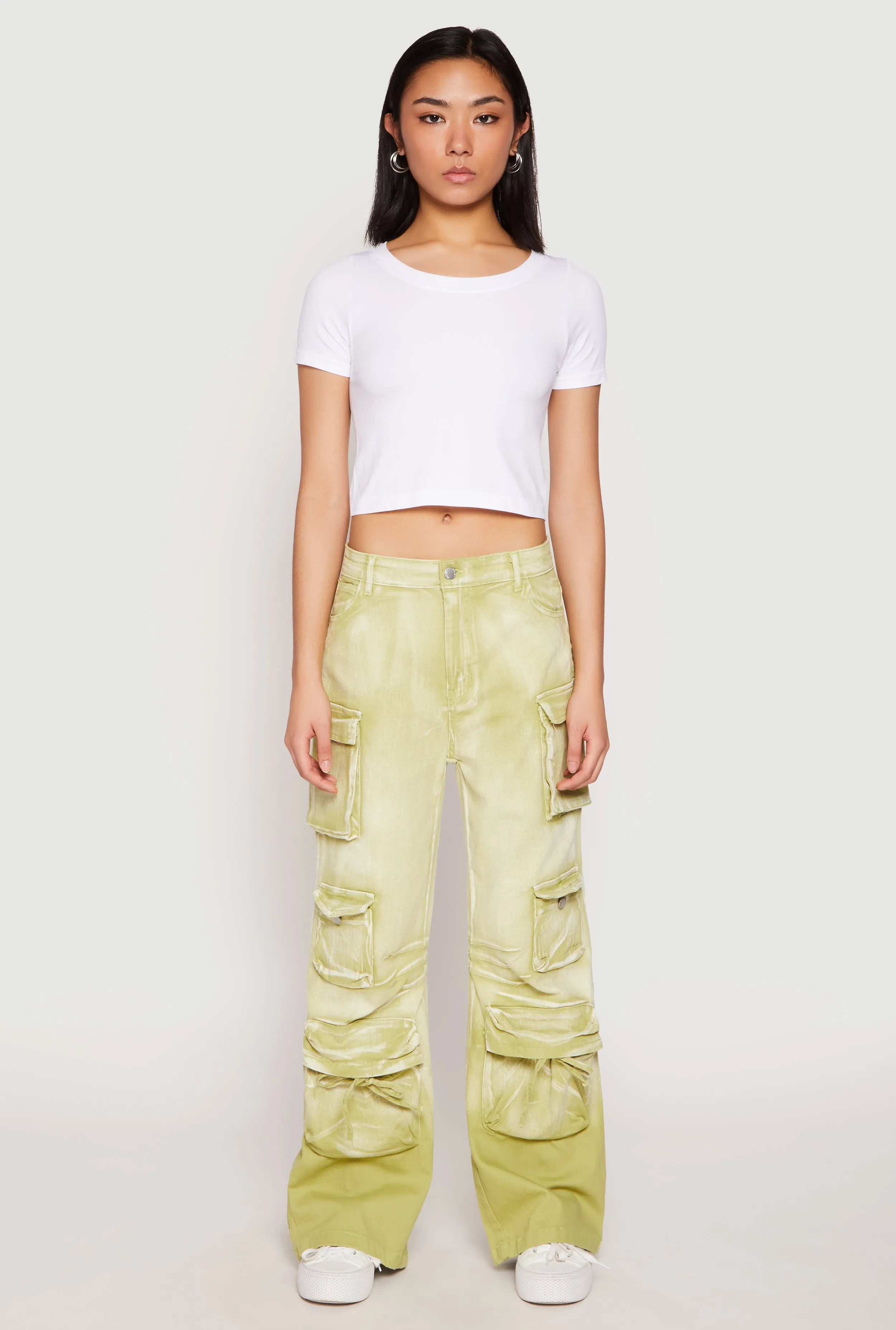 Minimalist Style Festival Outfit Loose Daisy Mineral Wash Cargo Baggy Jeans