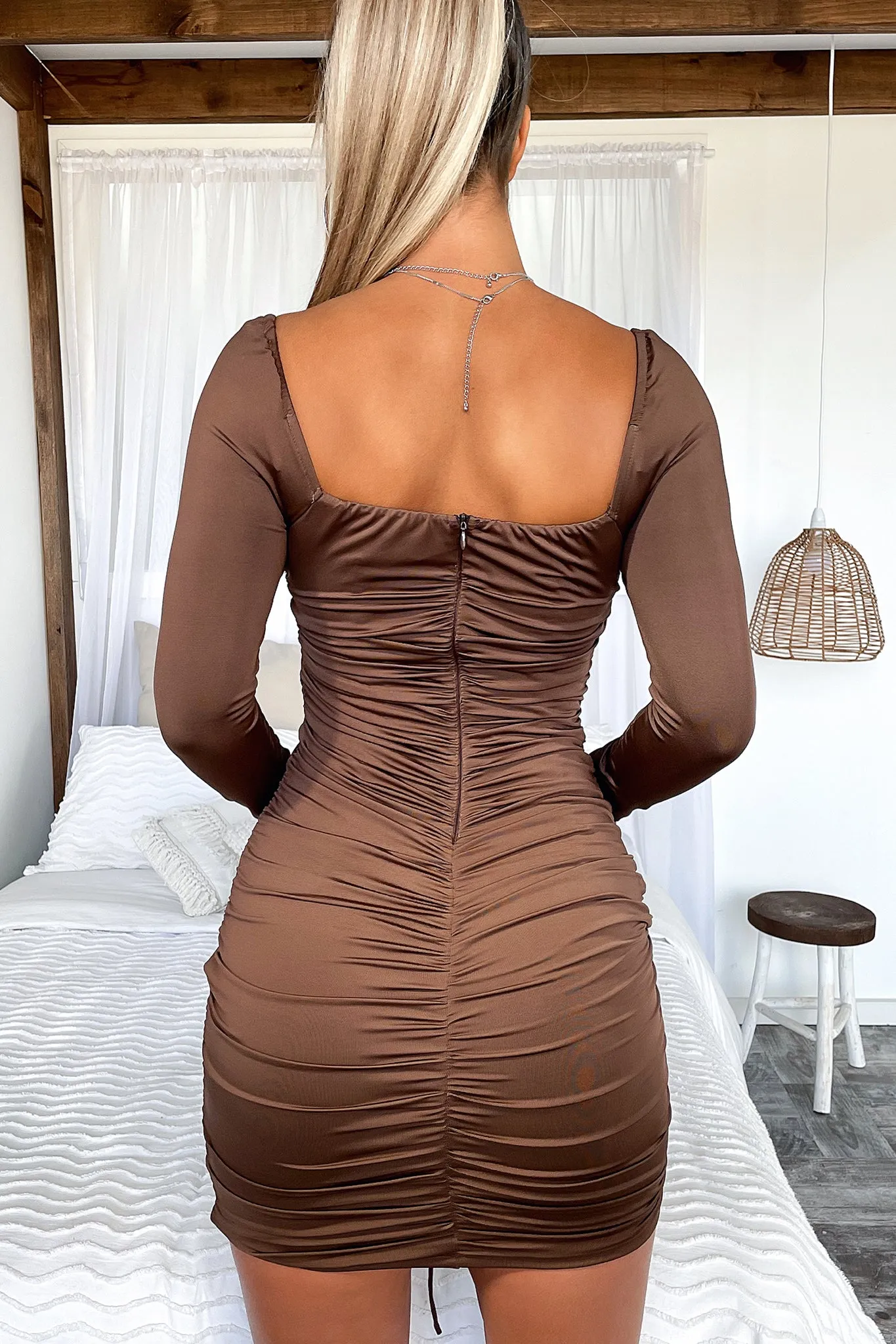 Feminine mini-length gown Floral Vibe Gambit Dress - Brown