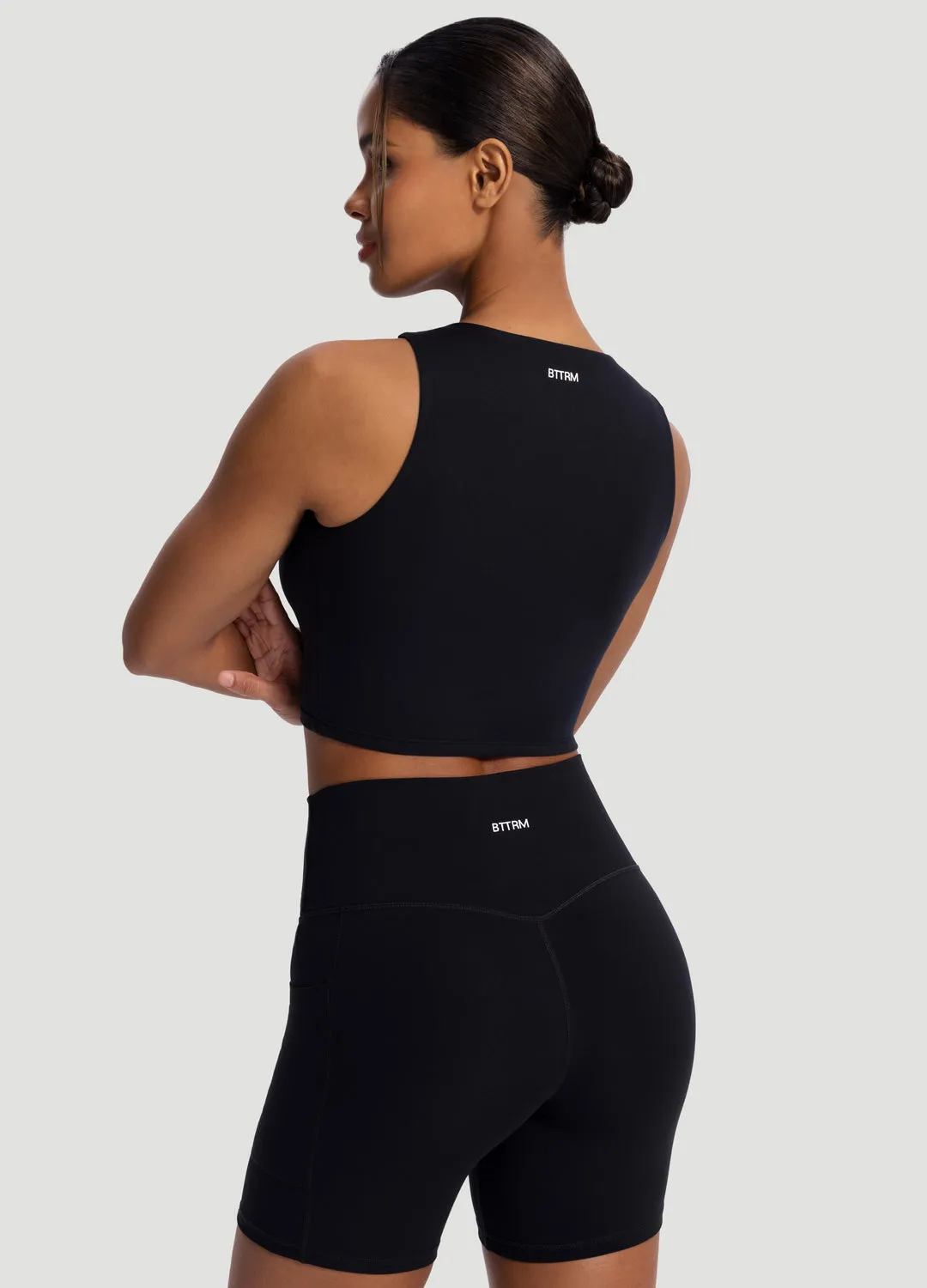 High Neck Cropped Tank Top Double Layered Panels