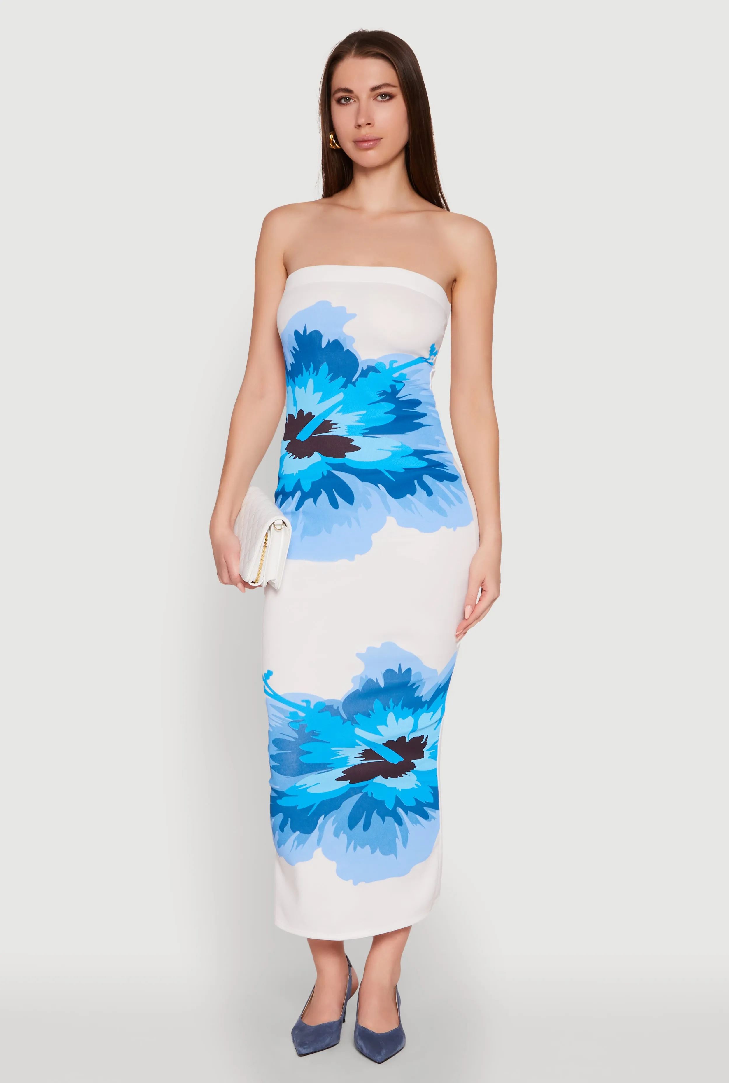 Comfortable party dress Floral Print Midi Tube Dress