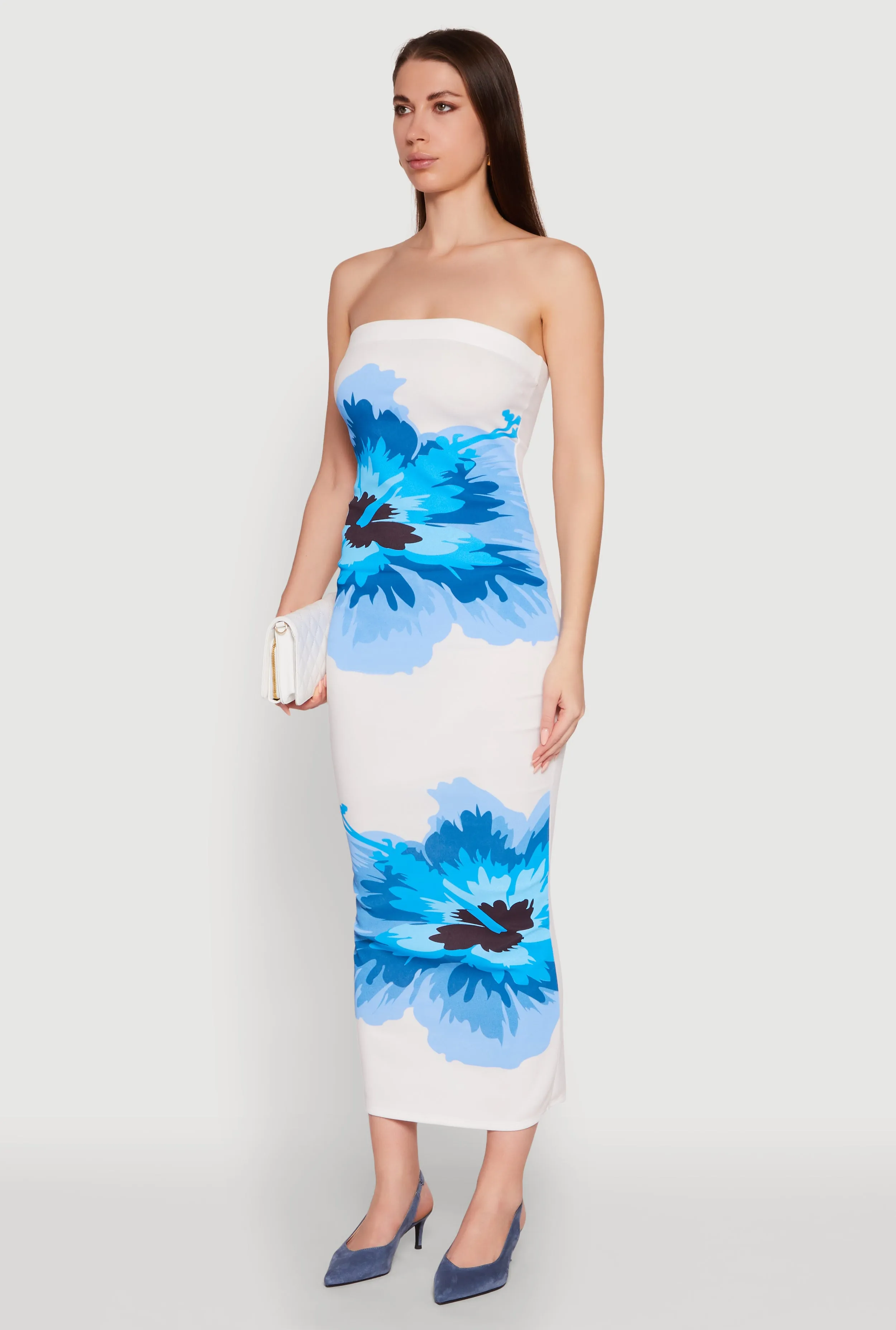 spring fresh Sleek And Stylish Floral Print Midi Tube Dress