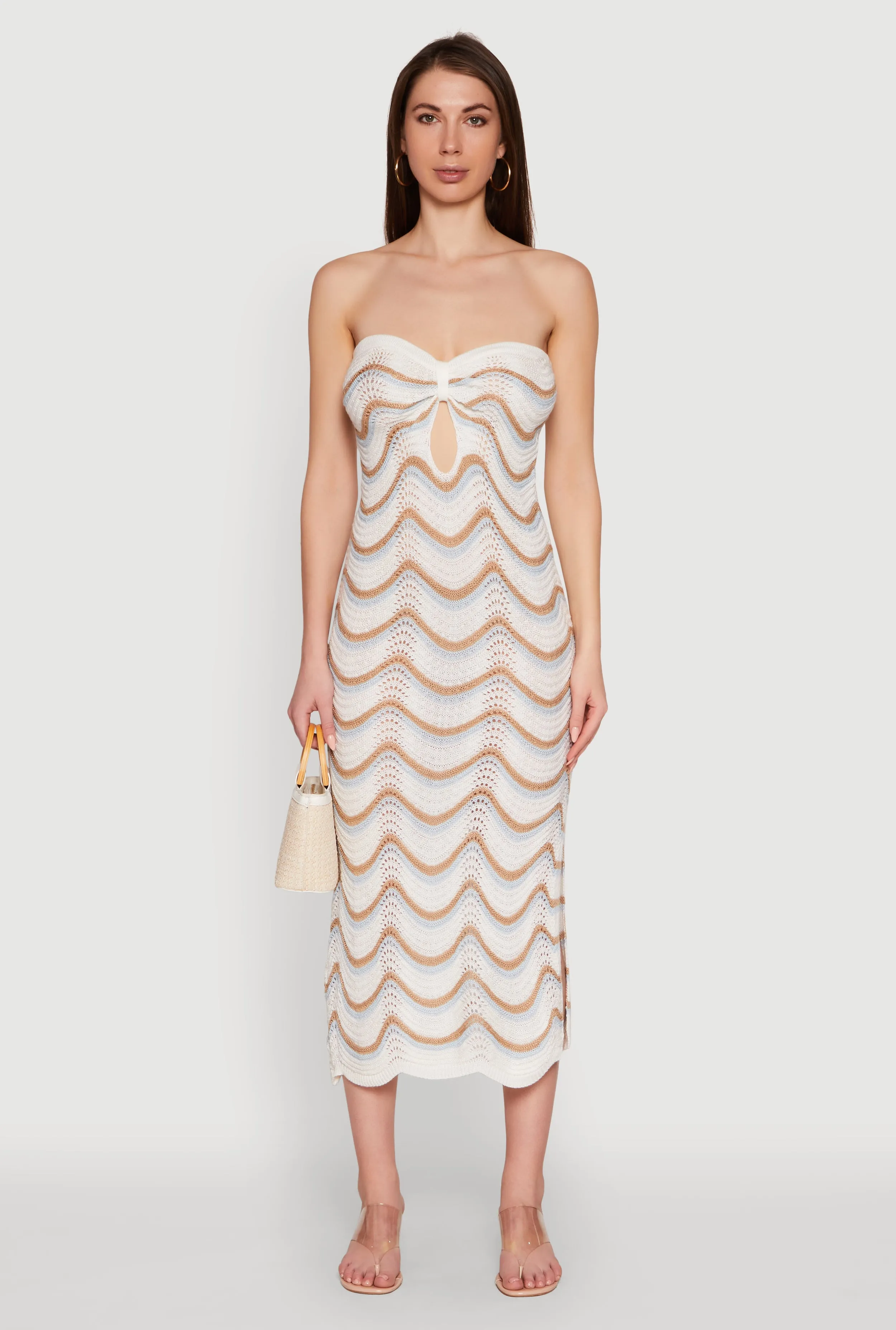 Spring Tone rooftop party Madden Girl Pointelle Knit Strapless Tube Dress with Side Slit