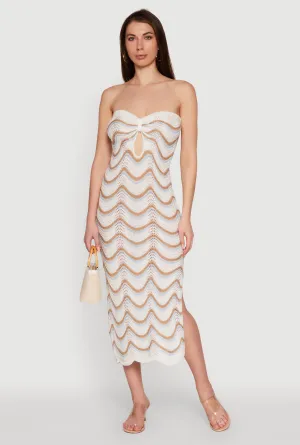 Modern Silhouette Flattering Outfit Madden Girl Pointelle Knit Strapless Tube Dress with Side Slit