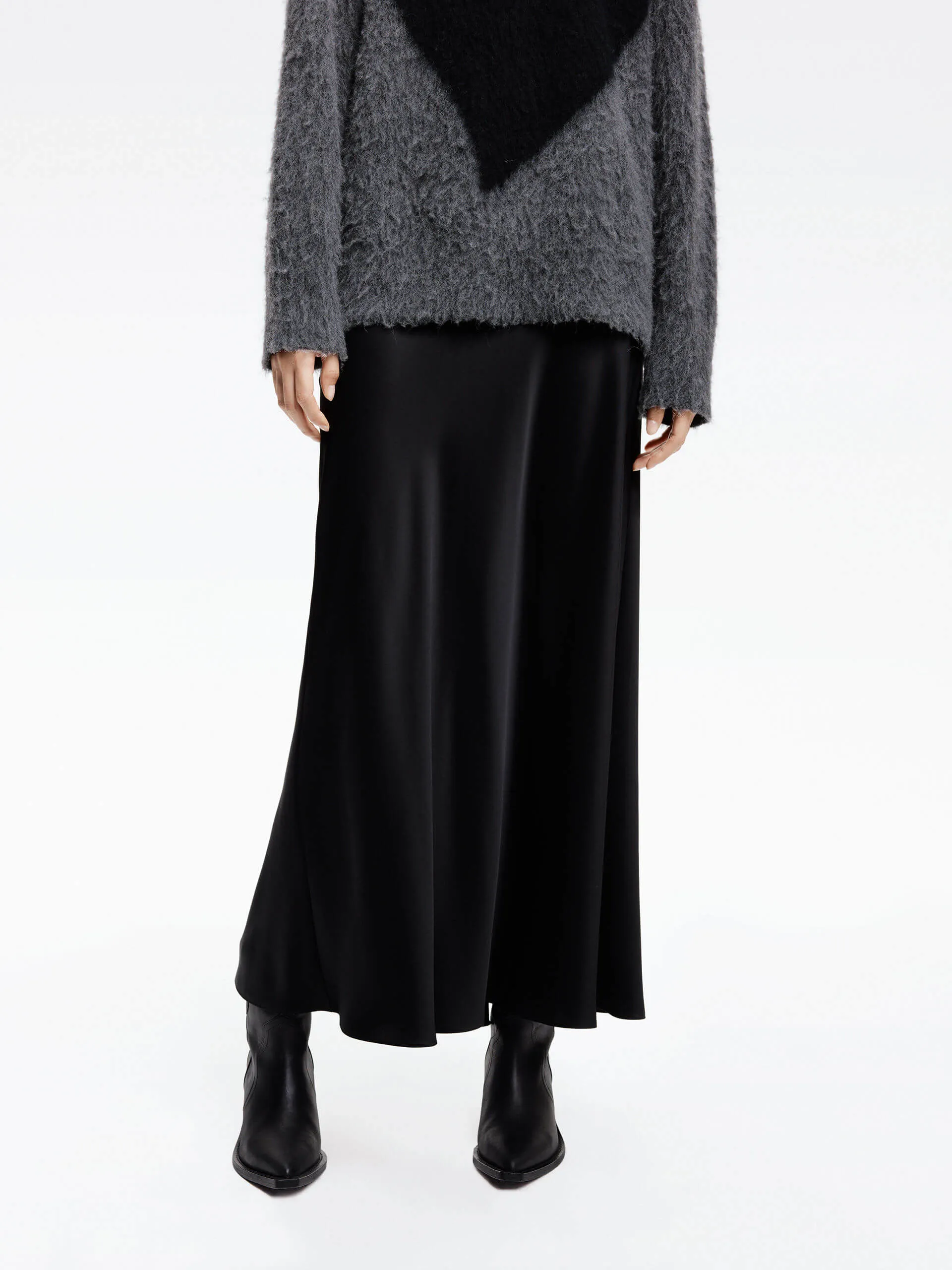 Budget Friendly Sleek Detail High Rise Satin Maxi Skirt
