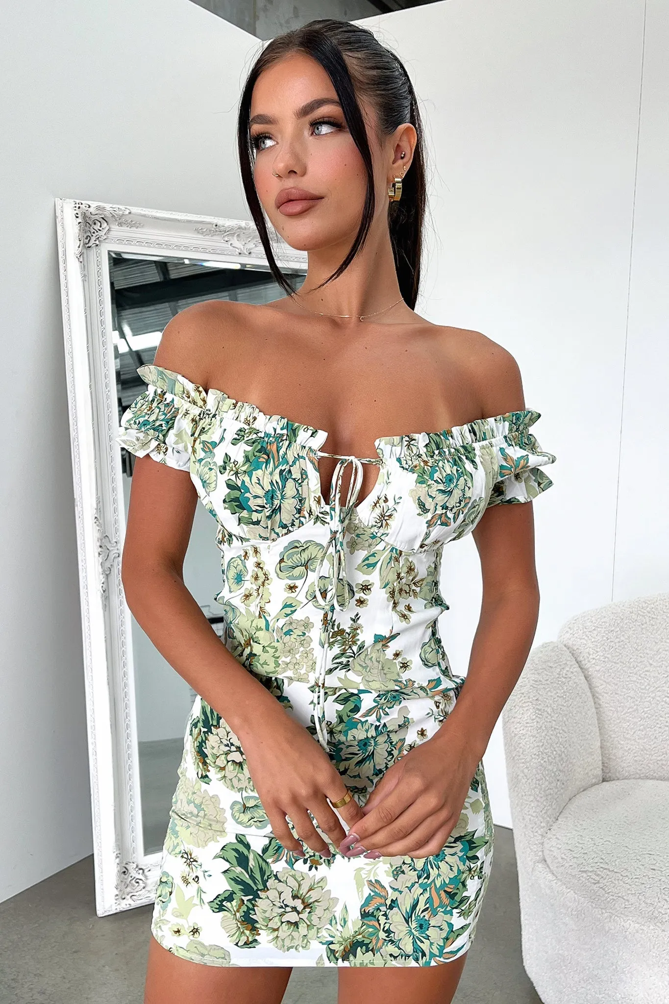 Maisie Dress - Green/White Floral Fashion Glow