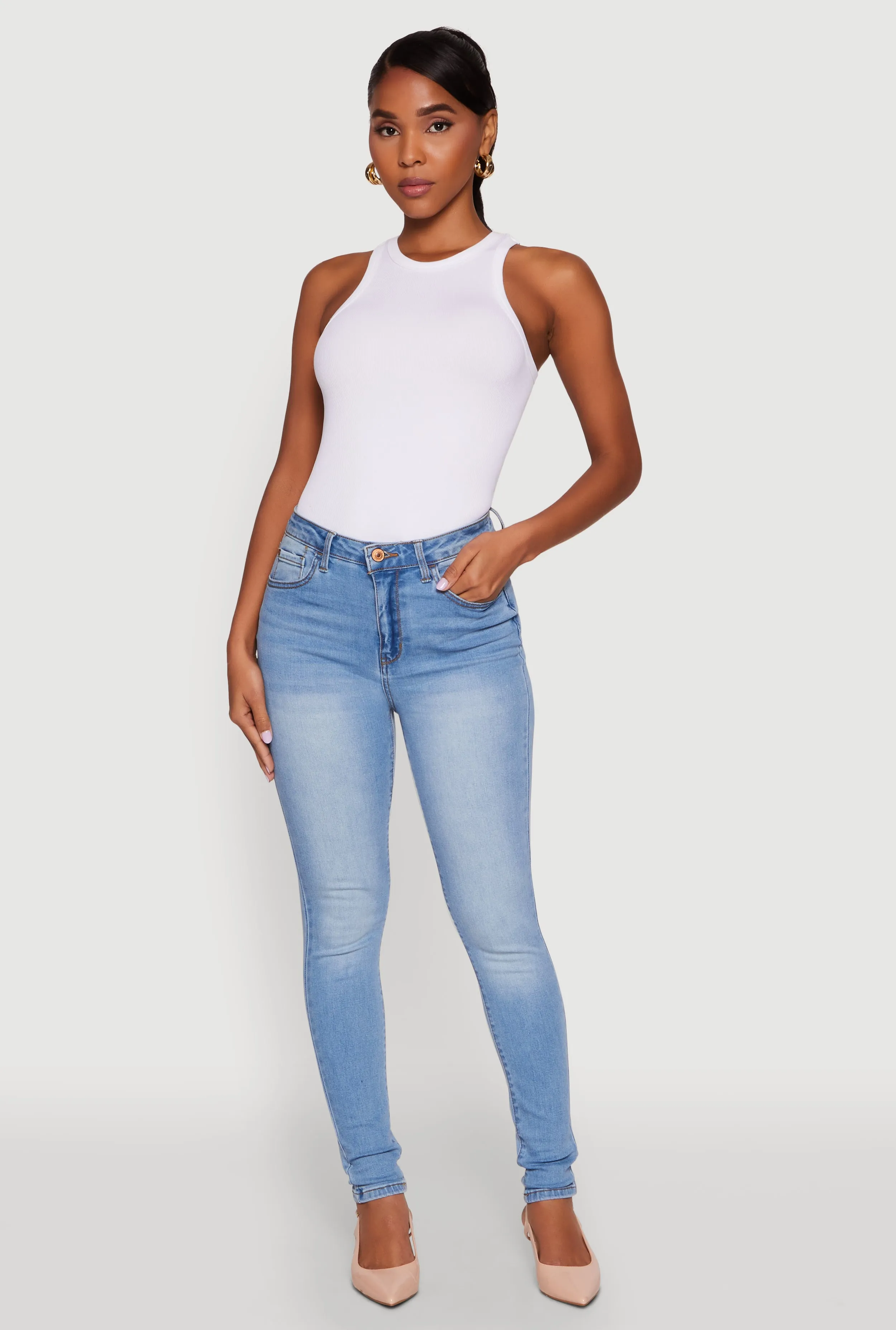 Fit Ready Eco Friendly Production WAX Whiskered Rolled Cuff Skinny Jeans