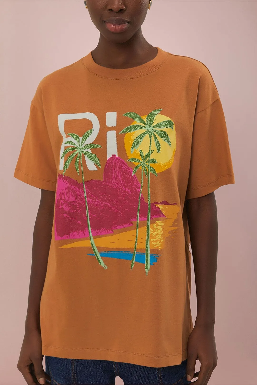 Sharp Line Caramel Rio Organic Cotton Relaxed T-Shirt