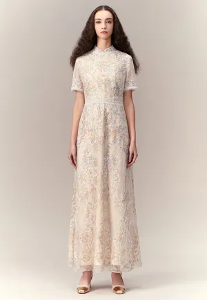 Strong Denim Ultraviolet Protection Cream Floral Lace Dress