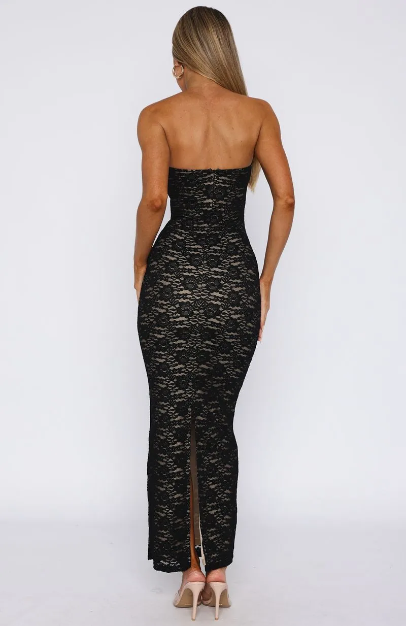 Mad Love Strapless Maxi Dress Black RollUp Sleeves StainlessZippers