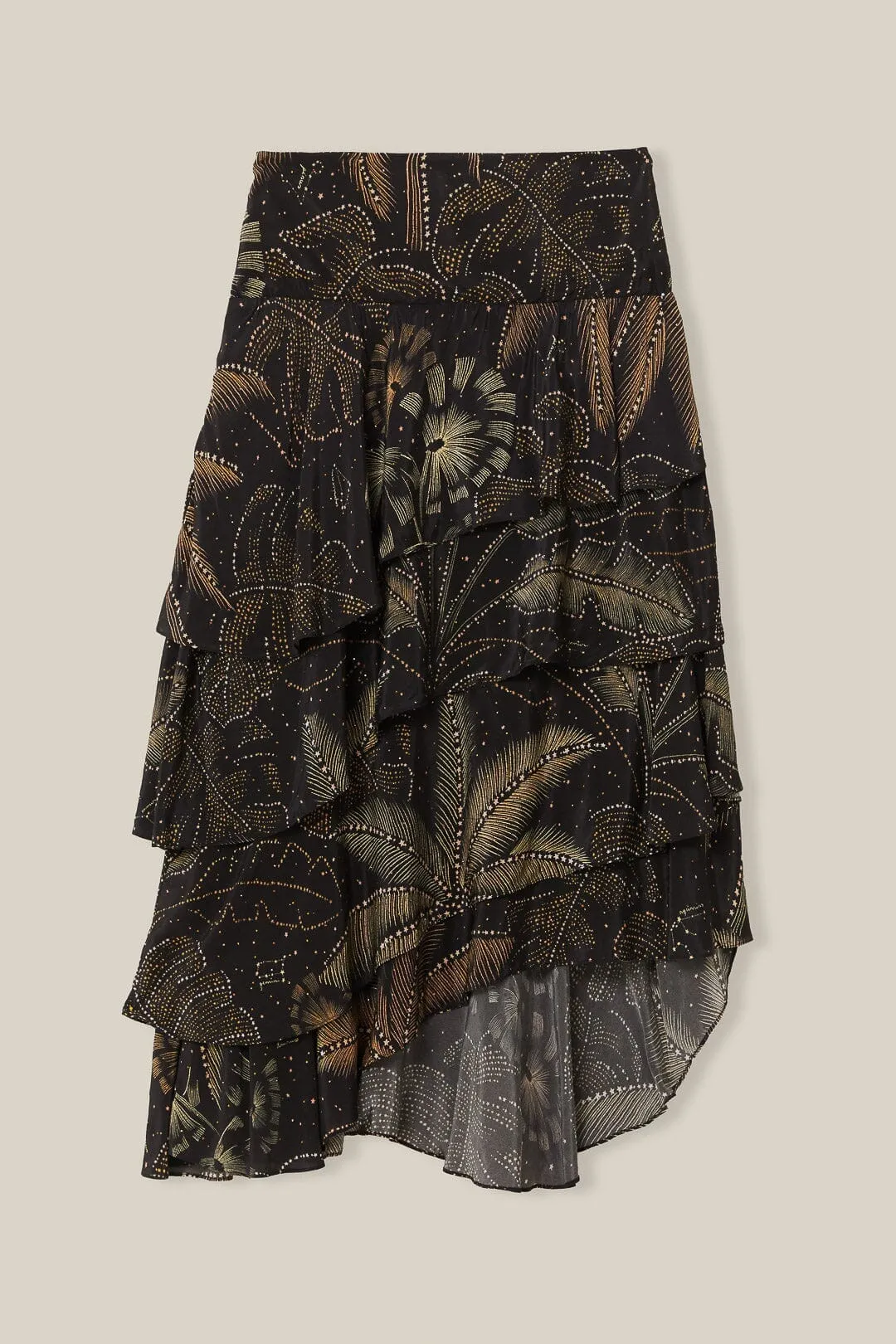Black Golden Foliage Ruffled Skirt Outfit Mix Smart Design