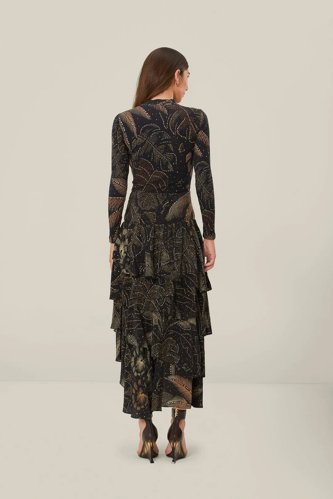 Black Golden Foliage Ruffled Skirt Street Vibe Relaxed Style