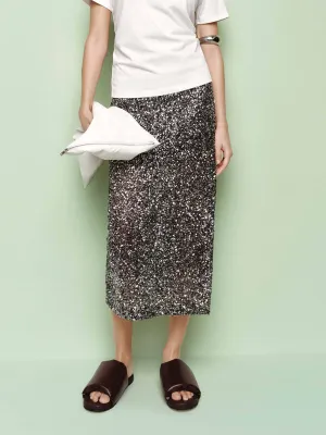 Breathable fabric Straight Sequin Midi Skirt