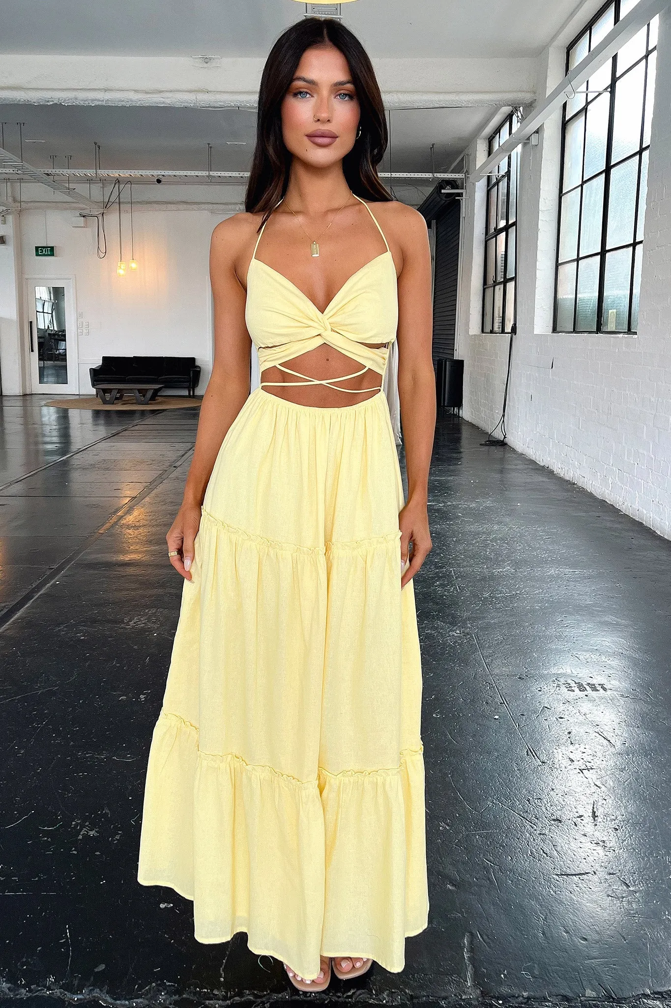 Minimalist long piece Lucy Maxi Dress - Yellow