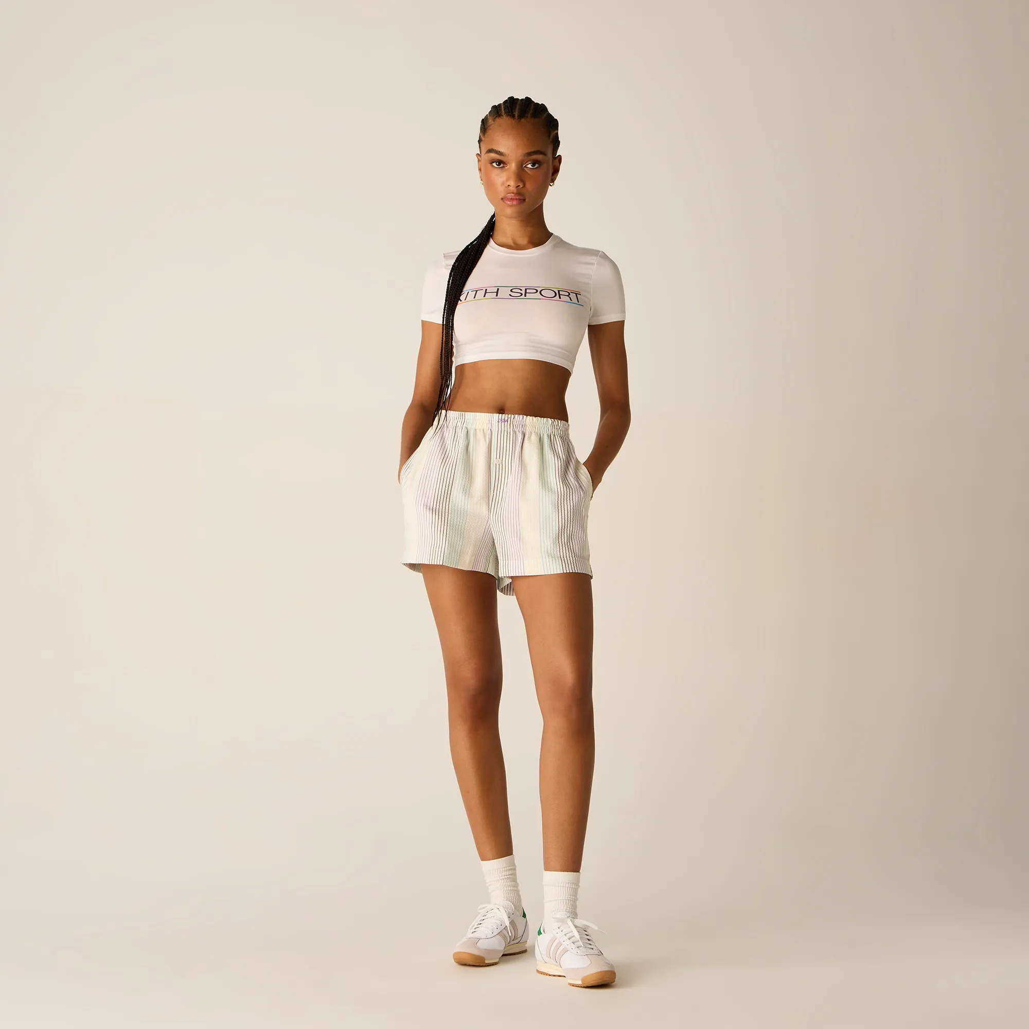 Four Way Stretch Fabric laid-back style Kith Women Ida II Seersucker Boxer Short - Mykonos