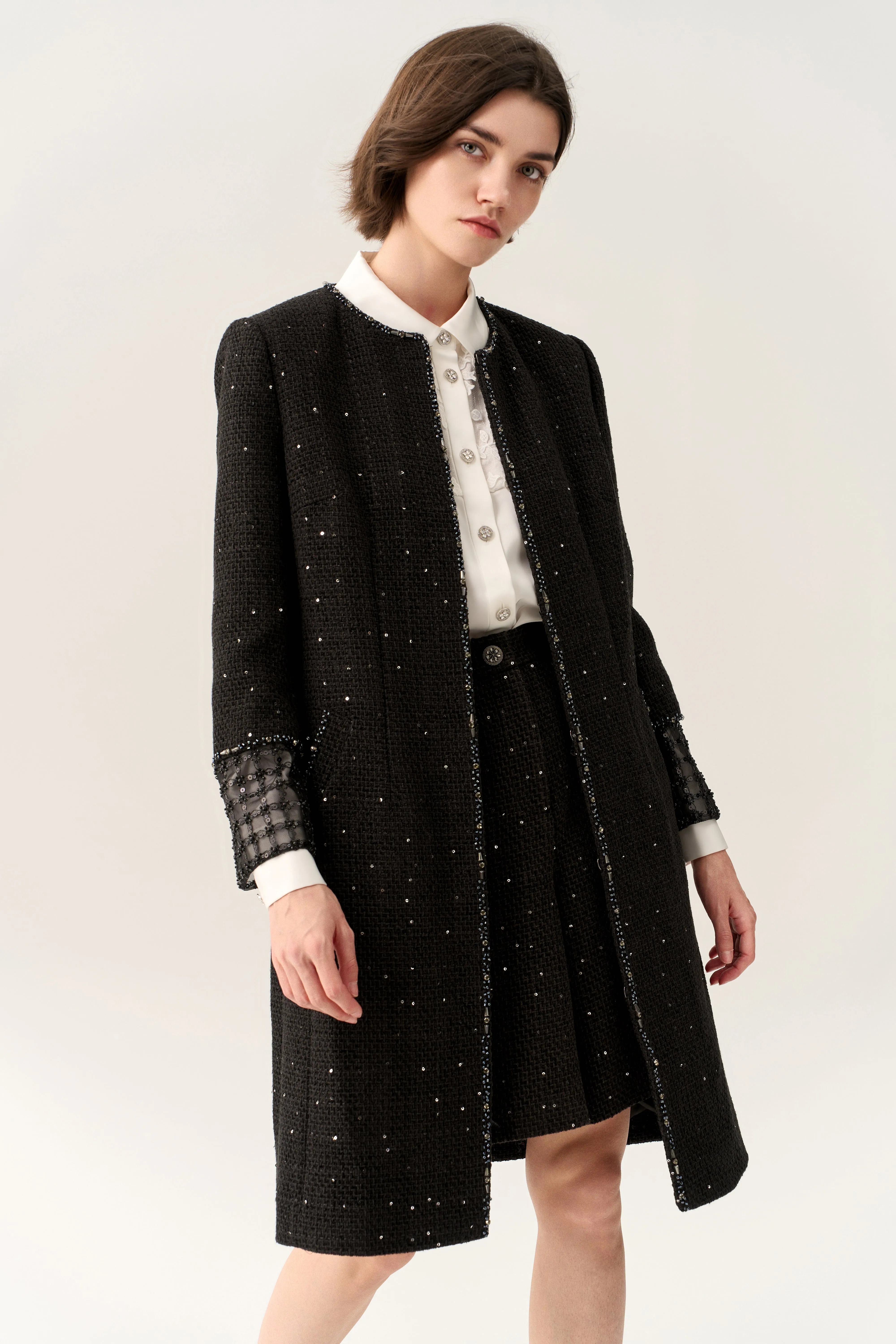 Mesh Sleeves Sequin-detail Dress StretchableFabric Move Fast