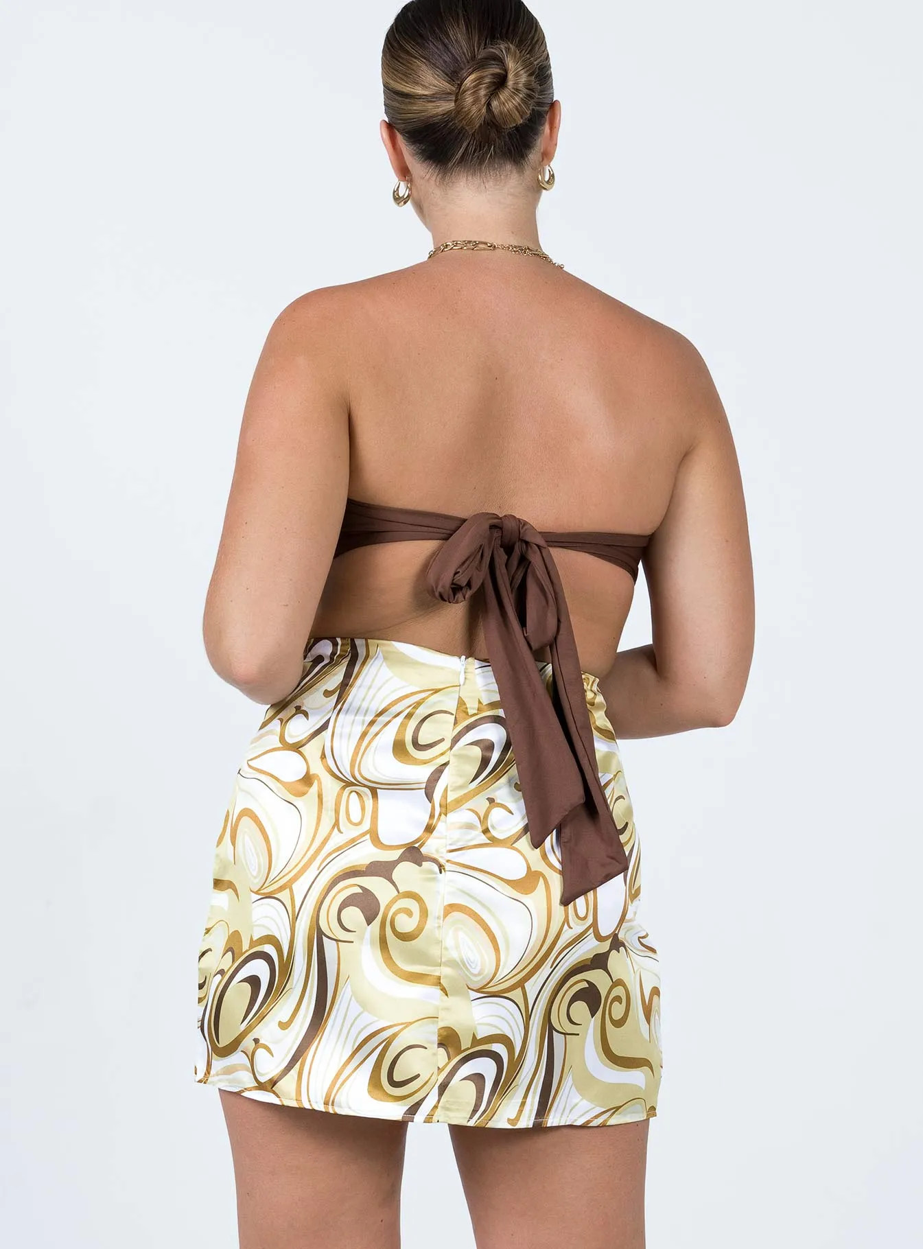 High Shine Dillion Mini Skirt Yellow Swirl
